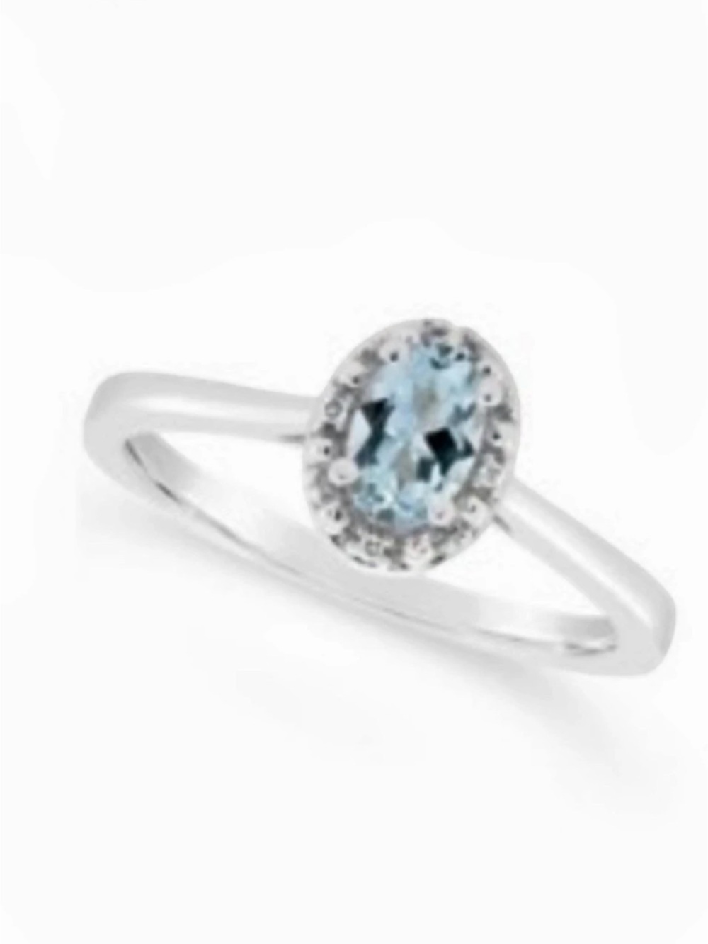 Macy's Aquamarine and Diamond Accent Oval Halo Ring in Sterling Silver Size 10